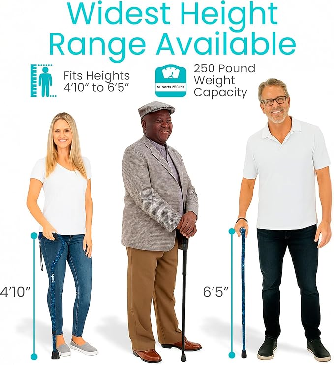 Vive Walking Cane for Women, Men, Elderly - Patented Offset Grip - Lightweight Adjustable Walking Aid with a Non-Slip Tip - Sturdy Balancing Mobility Aid for Seniors