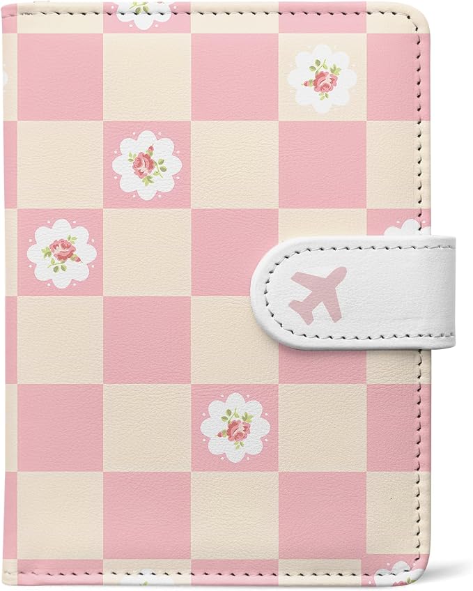 Passport Holder, Cute Travel Wallet Cover with RFID Blocking,Sweet | PU leather travel wallet with magnetic closure, card slots, pen loop, and easy access for passports and essentials.
