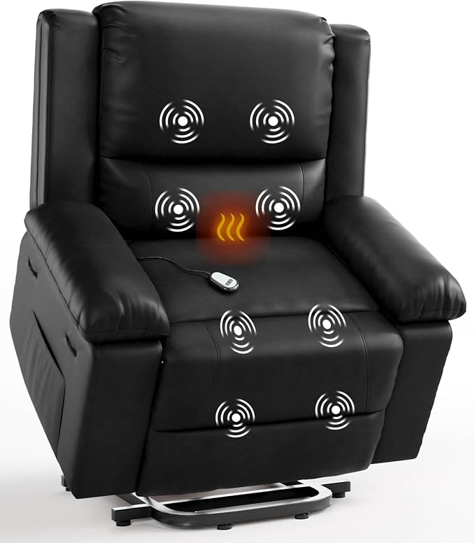 Garvee Power Lift Recliner Chair - Heat and Massage, PU Leather Electric Lift Recliner for Elderly & Mobility Impaired，Reclining Sofa with Side Pocket for Living Room
