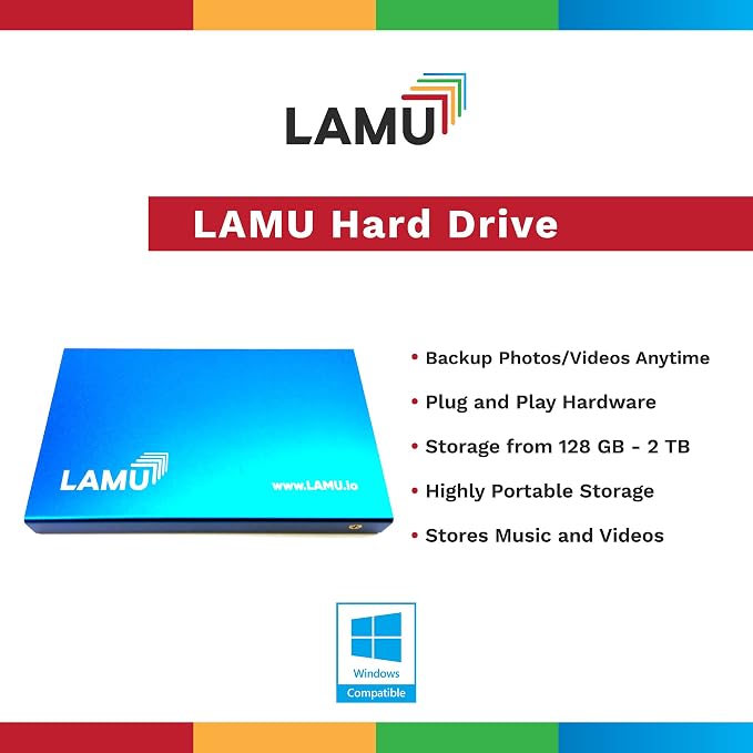 LAMU Portable Digital Photo Organizer - Digital Picture Manager for Windows - Software to Easily Organize Your Photos and Videos - Digital Photo Storage - 2 Terabytes (Sky Blue)
