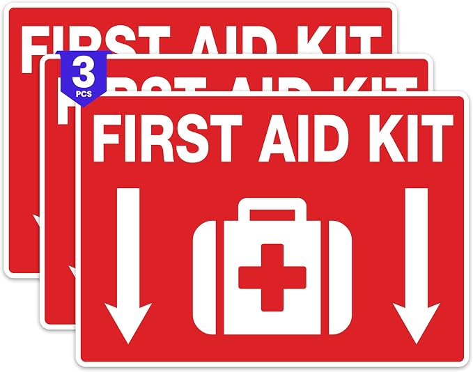 3 x First Aid Kit Sign | 10 x 7 Inch Premium Vinyl First Aid Sticker | UV-resistant, Water-proof First Aid Kit Inside Sign | First Aid Kit Inside Sticker