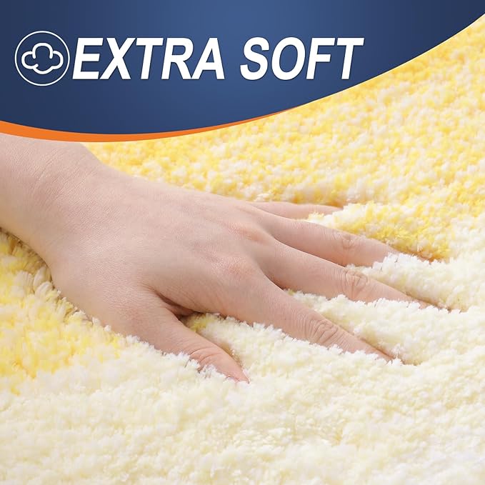 OLANLY Bathroom Rug Set 2 Piece, Soft Absorbent Microfiber Bath Mats and U-Shaped Contour Toilet Rug, Non-Slip, Machine Wash Dry, Plush Shaggy Bath Mats for Bathroom (24"x16"+U24 x20, Yellow)