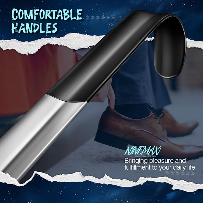 NINEMAX Shoe Horn Long Handle Metal 16.5" for Boot, Long Shoe Horns for Seniors for Men, Women