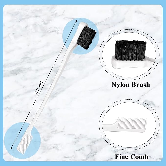 Geiserailie 3 Pcs Slick Back Hair Brush Set Bristle Brush Edge Control Teasing Comb for Women Black Hair(White)