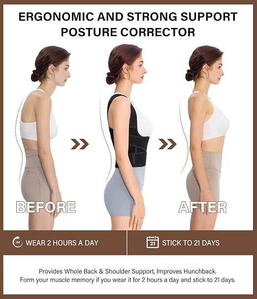 URSEXYLY Back Brace Posture Corrector for Women and Men, Breathable Shoulder Brace, Upper and Lower Back Pain Relief, Adjustable Full Back Support(Small,Black)