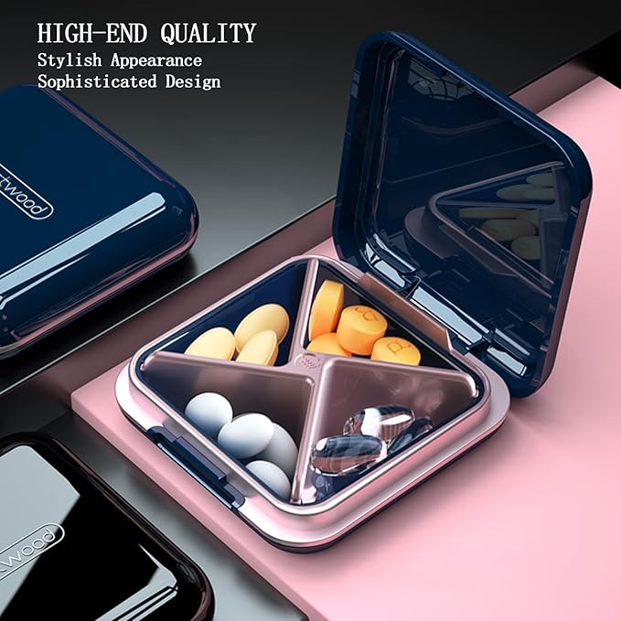 DUBSTAR Travel Pill Organizer Moisture Waterproof Small Pill Box for Pocket Purse 4+6 Compartments Portable Pill Case Medicine Vitamin Holder Container,Blue