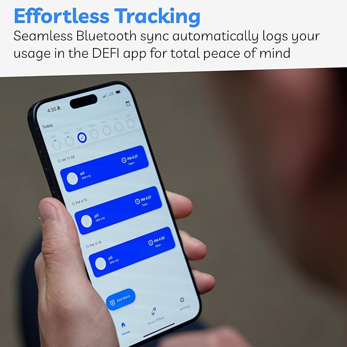DEFI Smart Pill Bottle - Bluetooth Medication Reminder with Sound & Light Alarm, LED Time Display, Auto Dose Tracking App, 1-Year Battery, Travel Pill Organizer for Vitamins & Supplements