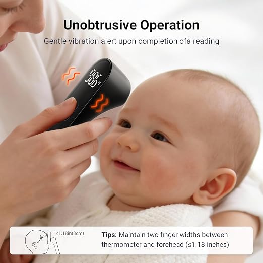 iHealth No-Touch Forehead Thermometer for Adults, Babies, Kids PT3 Black | 1s Fast Accurate, 3 Ultra-Sensitive Sensors, Quiet Vibration Feedback, Digital Large LED Digits, Use for Home & Nurses