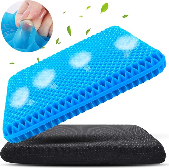 KYSMOTIC Large Gel Seat Cushion for Long Sitting (Large & Thick), Soft & Breathable, Gel Cushion for Wheelchair Reduce Sweat, Chair Cushion for Office Chair (Black Cover) | Gel Cushion for Wheelchair, Soft & Breathable, Gel Chair Cushion for Hip Pain, ...