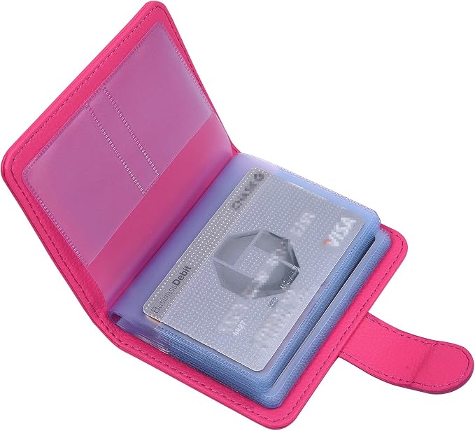 Wisdompro Slim PU Leather Credit Card Holder, Vertical Hot Pink | RFID Blocking Wallet Debit Card Protector, Organizer Case, Card Case, 20 Card & 7 Memory Card Slots, with Magnetic Closure