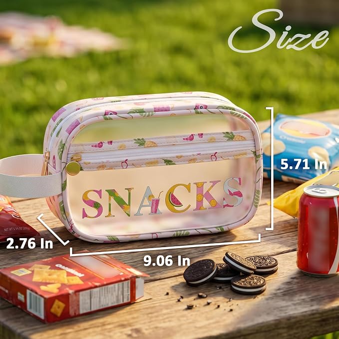 COSHAYSOO Clear SNACKS Bags Travel Pouch for Women Girls Cute Summer Beach Vacation Pool Lake Day Must Have Essentials, Teens Camp Gym Sports Park Trip Accessories Gift Bag Stuffers