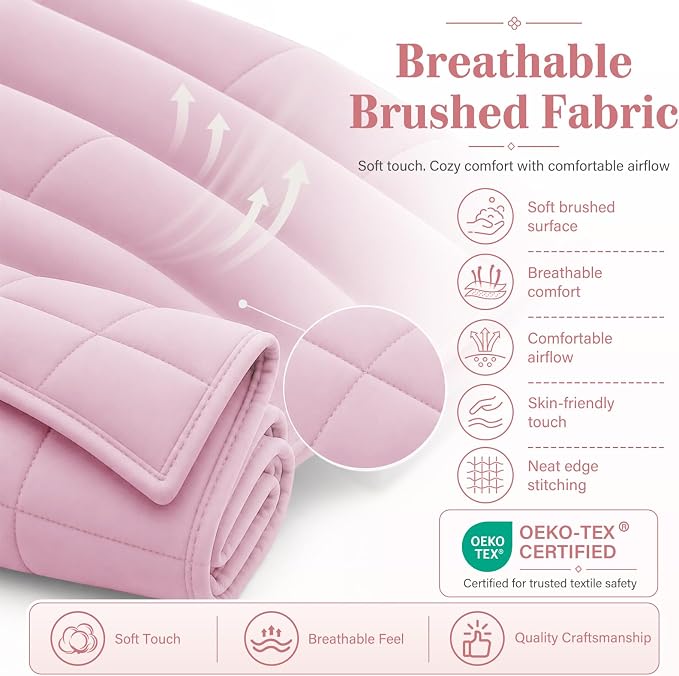 L'AGRATY Weighted Blanket Queen Size（22lbs, 60"x80", Pink） Cooling Heavy Blanket Microfiber for Adults Breathable Big Weighted Throw Blanket for Summer Fall Winter