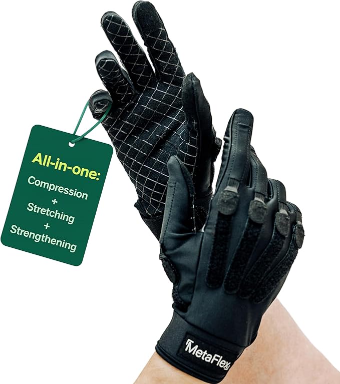 MetaFlex Compression Gloves for Arthritis, Carpal Tunnel, Swelling, Mobility - Full Finger Glove Compresses, Stretches & Strengthens Hand - Adjustable Resistance for Men & Women