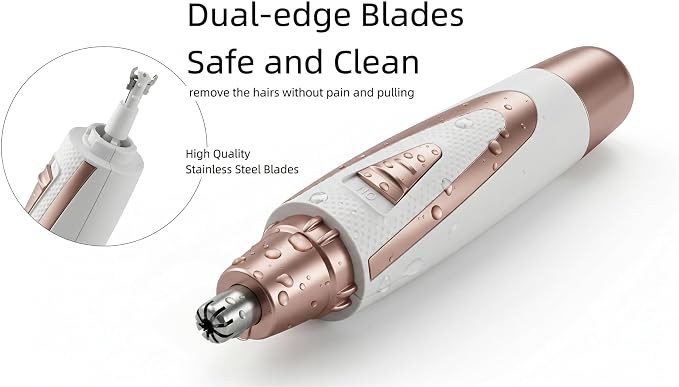 Ear and Nose Hair Trimmer Clippers: 2026 Professional Painless Eyebrow & Facial Hair Trimmers Remover for Women, Battery-Operated Nasal Clipper, Dual Edge Waterproof Blades for Easy Clean, Pink