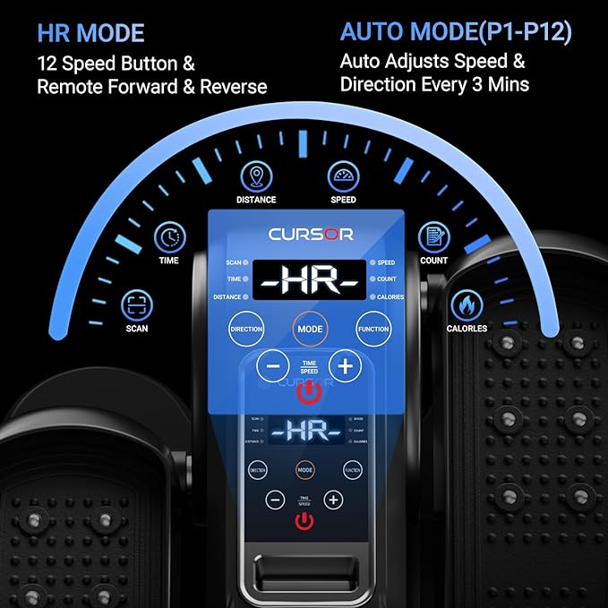 Under Desk Elliptical Machine, Electric Seated Pedal Exerciser, Min Leg Exerciser with Remoter, 12 Level Speeds, Forward & Reverse Direction, Manual & Auto Mode for Home Office