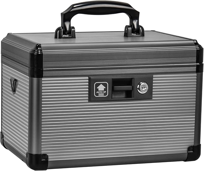 Medicine Lock Box with Key, Alluminum Alloy Box for Medication,First Aid Box with a Removeable Tray to Store Medicines & Pills for Home, Black 12 * 7.68 * 7.87 Inch