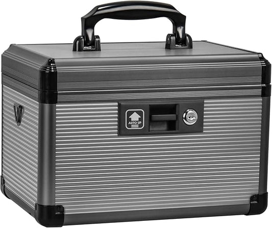 Medicine Lock Box with Key, Alluminum Alloy Box for Medication,First Aid Box with a Removeable Tray to Store Medicines & Pills for Home, Black 12 * 7.68 * 7.87 Inch