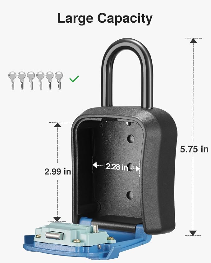 Puroma Lock Box, Key Lock Box Wall Mount & Portable Combination Lockbox with Resettable Code, Security Lockbox for Outside House Keys, Apartment Realtors Spare Keys Storage (1 Pack, Blue)