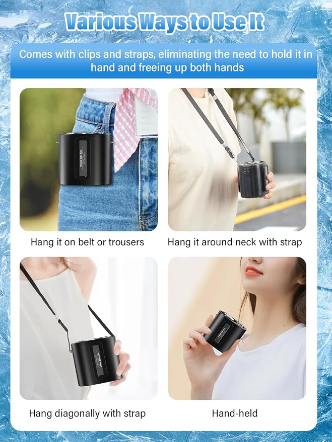 Portable fan Waist Worn Fan Belt Fan Waist Fan Cooling Handheld Fan Cooling Plate 100-Level Wind Speed Adjustment LED Display Type-C Fast Charging Handheld Outdoor Work Construction Gift (black)