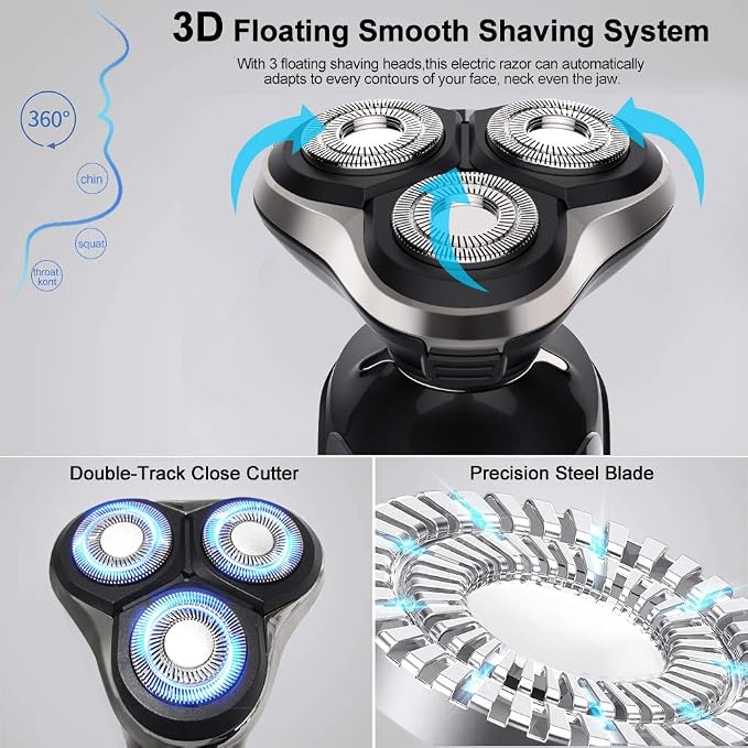 PRITECH Electric Razor for Men Rotary Electric Shavers for Men | with Nose & Sideburn trimmers, Wet & Dry Use, Travel Lock, LED Display, IPX6 Waterproof, USB Fast Charging, Gift for Men