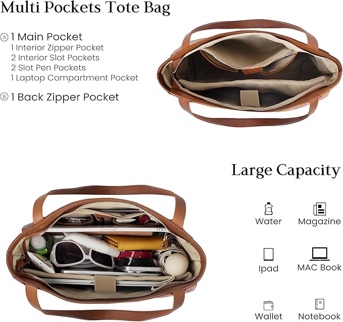 befen Genuine Leather Tote Bag for Women Work, Women's Leather Shoulder Bags Purses Satchel Handbags with Laptop Compartment