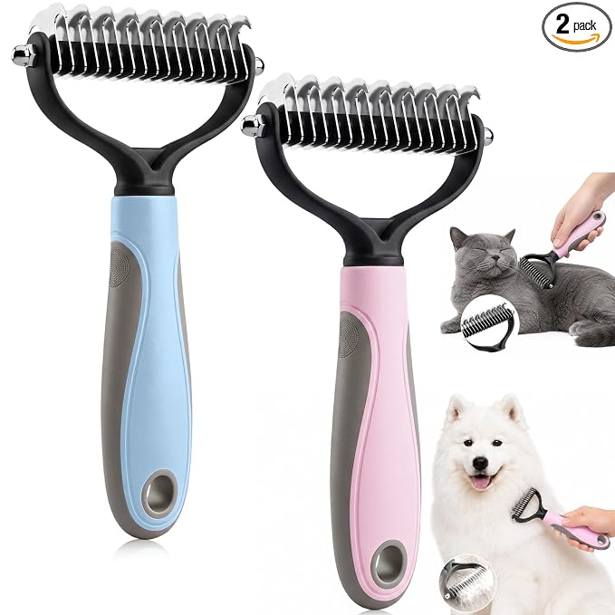 Pet Pro Grooming Tool, Pets Knotter Dog Grooming, Pro Pets Deshedding Brush, Deshedding Groomings Comb Fur Brush, Double Sided Shedding Brushs with 17 Teeth (2PCS-B)