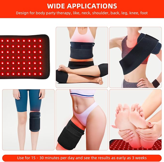 bonodave Red Light Pad for Body Back Knee Shoulder Hands Feet 660nm 850nm Home Use 3 Chips in 1 Infrared Wrap Belt Gift for Women Men (Corded)