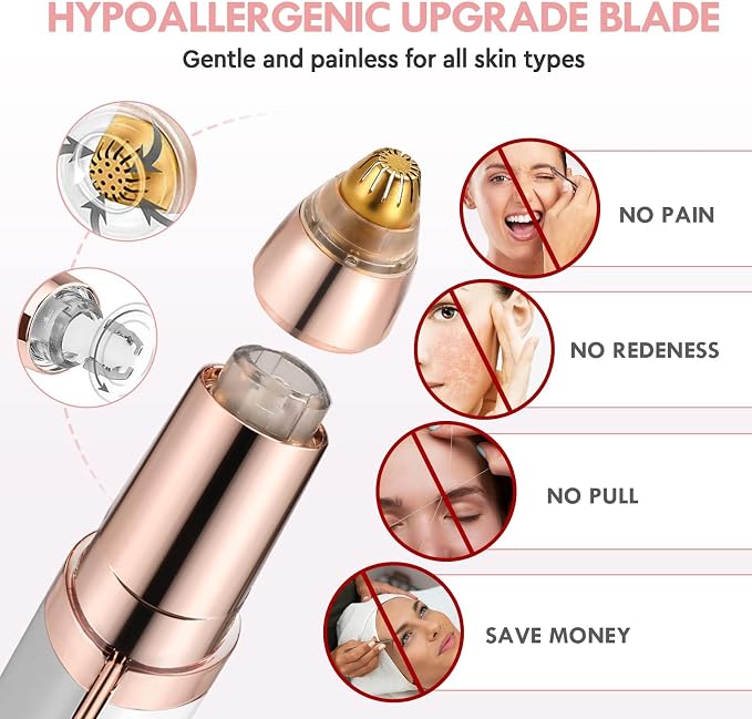 gurelax Eyebrow Hair Remover, Electric Eyebrow Trimmer for Women,Face and Eye Brow Razor with LED Light for Women Rechargeable with 2 x Replacement Heads (White)