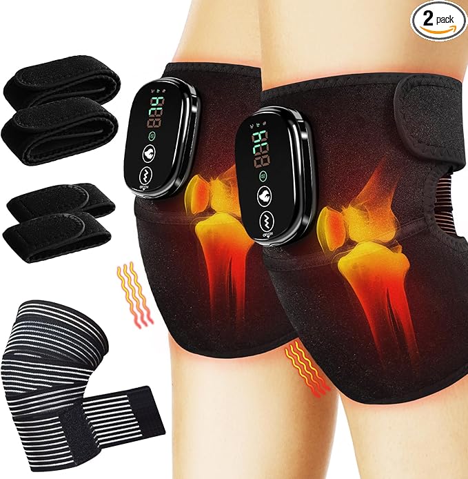 Cordless Knee Heating Pad, 3 in 1 Elbow & Shoulder for Arthritis Pain Relief, Rechargeable Heated Knee Brace with 3 Heat Levels and 3 Massages, Electric Supports Wraps for Joint, Gifts for Men Women