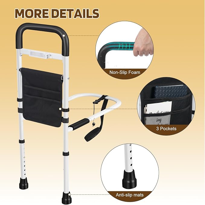 Panta Bed Rails for Elderly Adults Safety, Adjustable Bed Assist Rails for Seniors with Motion Light, Bed Side Rails with Support Legs and Storage Pocket, Portable Bed Cane (Black) | ASTM F3186-17, motion light, support legs, storage pocket, portable b...