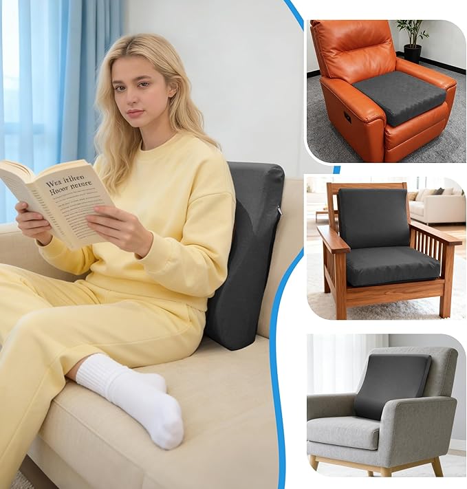 2-in-1 Recliner Cushions for Elderly Egg Crate Foam Seat Cushion and Ergonomic Back Support Pillow Non-Slip Recliner Cushions for Long Sitting Reduces Muscle Fatigue, Gray