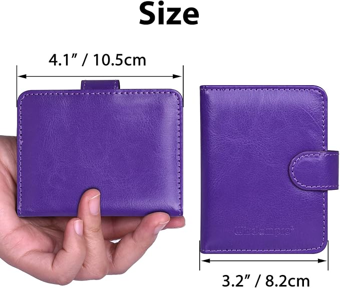 Wisdompro Credit Card Holder, RFID Blocking Wallet Debit Card Protector | Slim Leather Credit Card Organizer Case, Card Case with Magnetic Closure, 20 Card & 7 Memory Card Slots - Vertical Purple