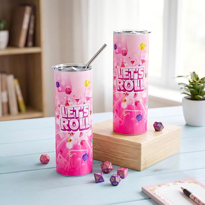 Geiserailie 2 Pack Bunco Party Supplies Stainless Steel Tumbler 20oz Bunco Game Lets Roll Dice Cups Reusable Insulated Cup with Lid and Straws for Players Bachelorette Buncos Game Night Party Gifts