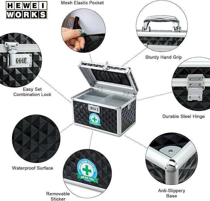 Storage Lock Box with Combination Lock, Lockable Medicine Storage Box, Empty First Aid Box, Security Lock Box, Multipurpose Locking Box for Home and Outdoor Use(Black, Medium)
