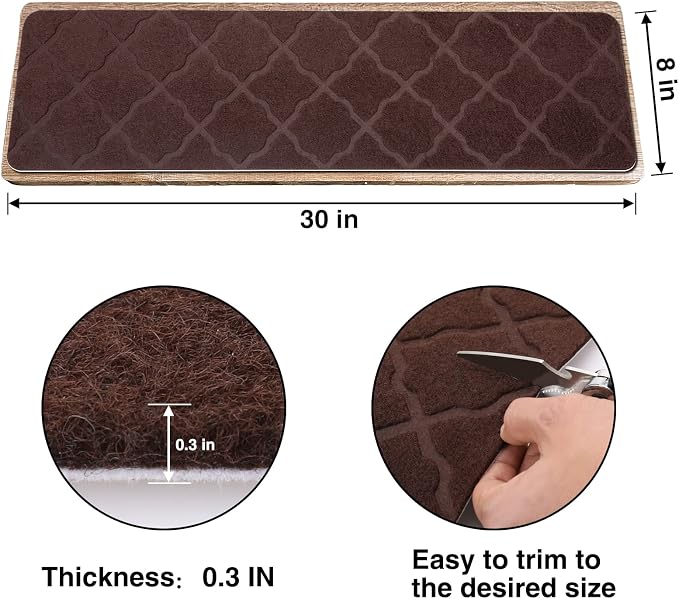 Stair Treads for Wooden Steps 15pcs 8x30in Non-Slip Stairs Carpet Runner | Indoor Stair Mats for Kids Elders and Pets