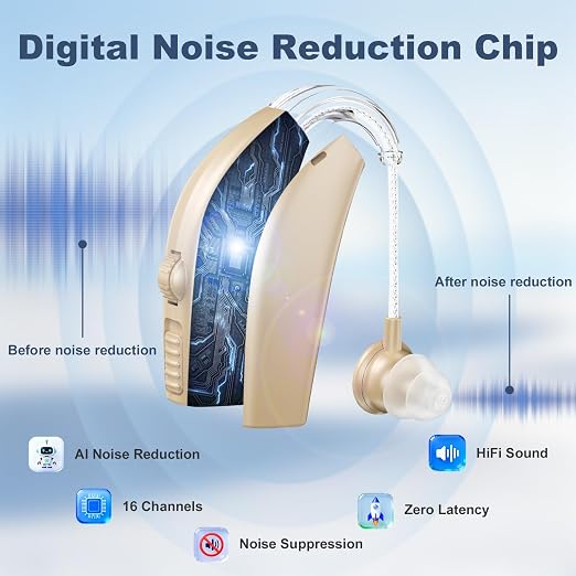 Hearing Aids, Hearing Aids for Seniors, Rechargeable, Volume Control, Hearing Amplifiers with Charging Case, Intelligent Noise Reduction, Design for Seniors & Adults with Hearing Loss