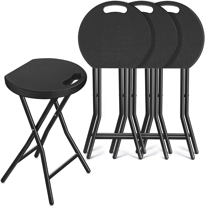 Portable Folding Chair with Handle, Heavy Duty Round Fold Stool Chair | 500lbs Capacity for Adults, 18 Inch Foldable Stool for Dorm, Kitchen, Vanity, Church and Outdoor use