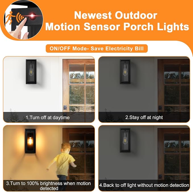 15" Motion Sensor Outdoor Wall Lights, Outdoor Sconces, 1 Pack | Dusk to Dawn, Large Size, Anti-Rust, Waterproof, Easy Installation, Black Modern Exterior Lighting Fixtures for House Porch