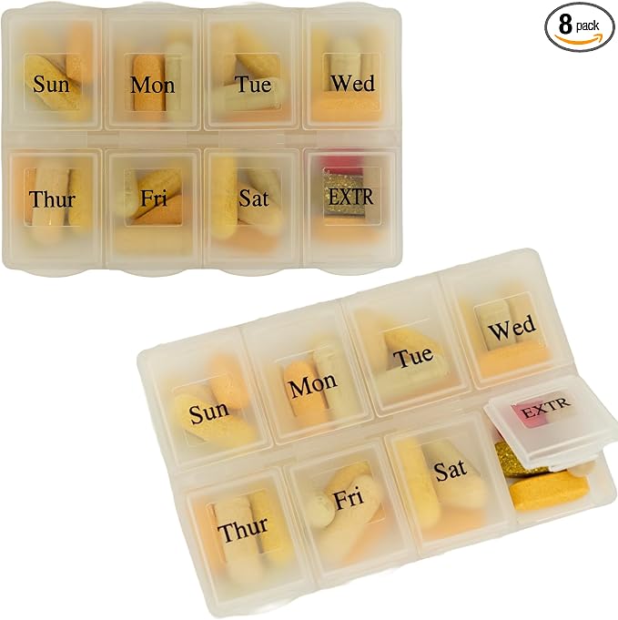 Made Easy Kit Pill Case - Weekly Medicine Organizer with Removable Seven-Day Vitamin & Supplement Box - Premium Neoprene for Travel Purse Accessory (Clear Plastic Boxes)