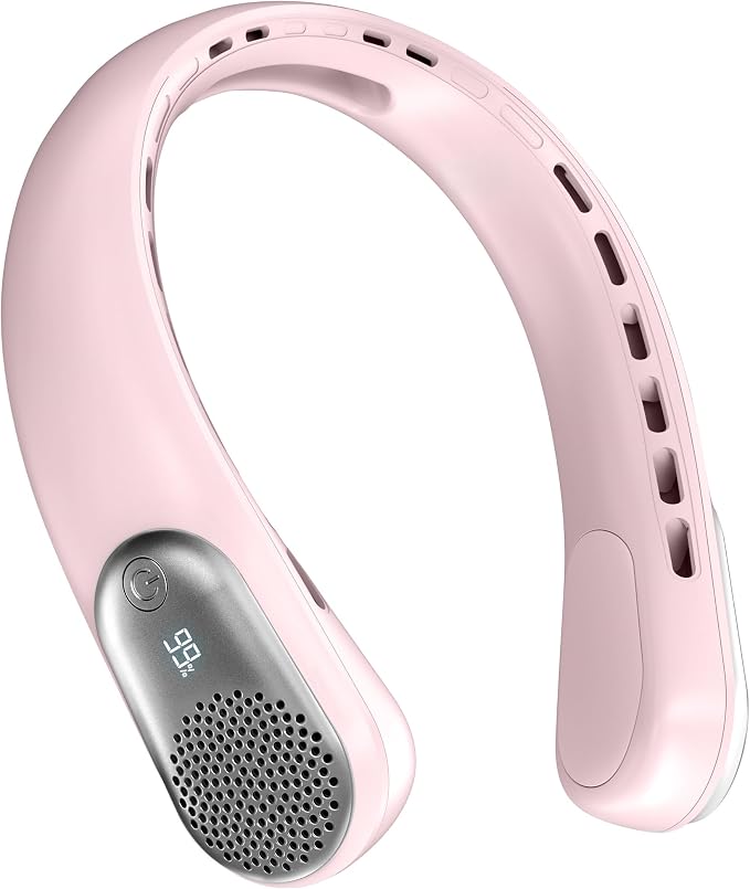 Neck Fan, Portable 4000 mAh Battery Operated Personal Fan with LED Display, 3 Wind Speed, Fast Cooling, Fast Cooling,USB Rechargeable Fan for Women Outdoor Pink