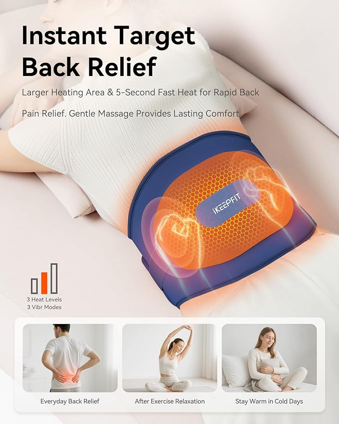 IKEEPFIT® Heating Pad for Back Pain Relief: MAXwarm® 3.0, Portable Cordless Heat Pad with Massager for Period Cramps, 8000mAh Large Battery, FSA Eligible HSA, Christmas Gift for Women Men 90-310 lbs
