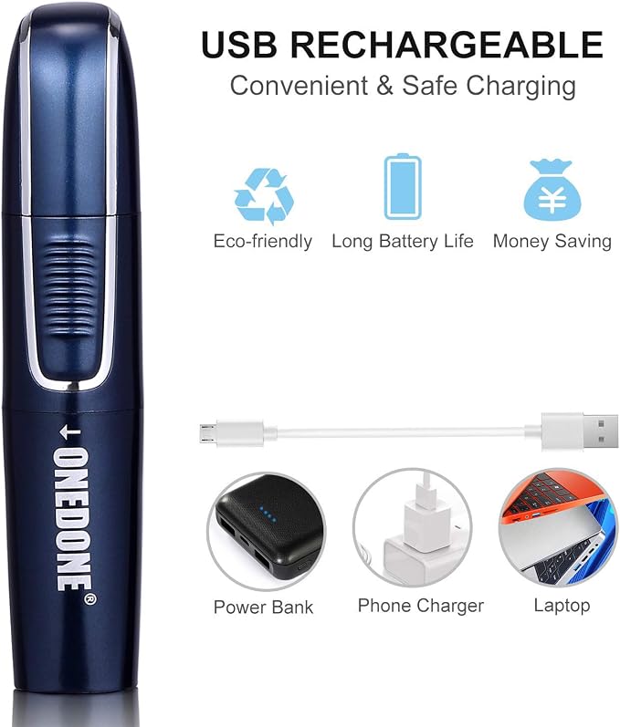 ONEDONE Nose Hair Trimmer - 3 in 1 USB Rechargeable Ear Nose Hair Trimmer for Men, Dual-Edge Blades Painless Electric Ear Trimmer Eyebrow Clipper Father's Day Gifts