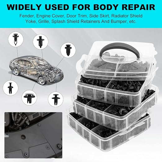 620pcs Push-Type Retainer Clips, Bumper Fender Nylon Rivets of 16 Most Popular Sizes and 5 Fastener Removers for Most Models