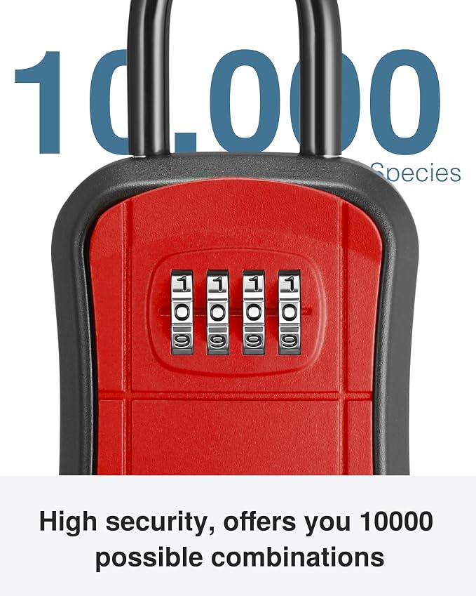 Puroma Key Lock Box Outdoor 4 Digit Code Combination Lockbox House, 1 Red | For Contractors Guest Realtor Storage Keys, Portable, Home Wall Mount, Resettable, Combination, Weatherproof, High-capacity
