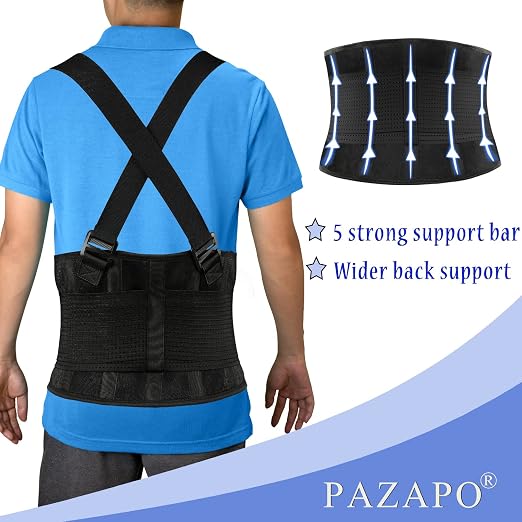 Back Brace Men and Women - Lower Lumbar Support for Heavy Lifting - Lower Back Support Belt with Removable Suspenders - Adjustable Back Belt for Workout, Back Pain Relief, (3XL/4XL(45-53Inches)