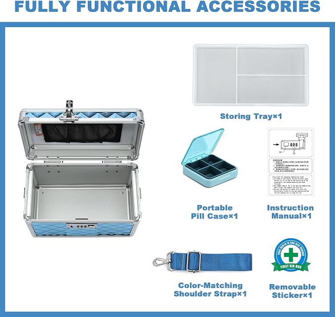 Storage Lock Box with Combination Lock, Lockable Medicine Storage Box, Empty First Aid Box, Security Lock Box, Multipurpose Locking Box for Home and Outdoor Use (Blue, Small)
