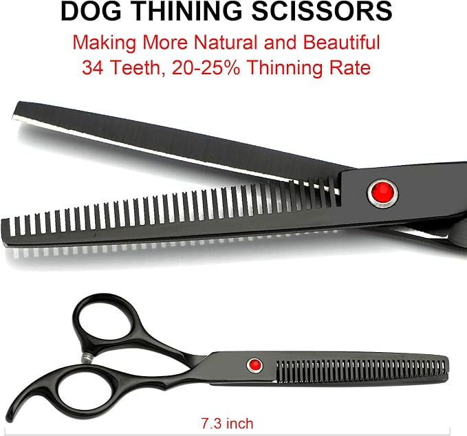 TINMARDA Dog Grooming Kit, Titanium Black Stainless Steel Dog Grooming Scissors with Curved Shears, Black Finger Rings - 4 Piece Sharp Durable Pet Shears for Dogs Cats At Home Salon-Quality Grooming