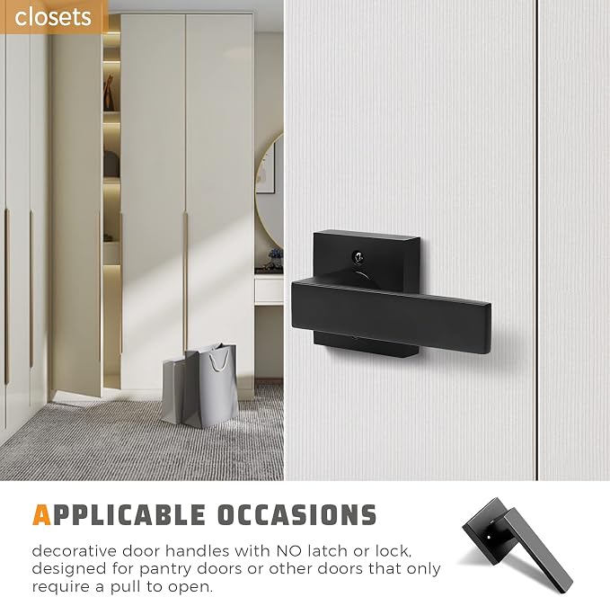 KNOBWELL Dummy Lever Door Handles 8 Pack, Interior Door Levers, Modern Square Matte Black Door Handles, Reversible for Right/Left(Only One Side Use)