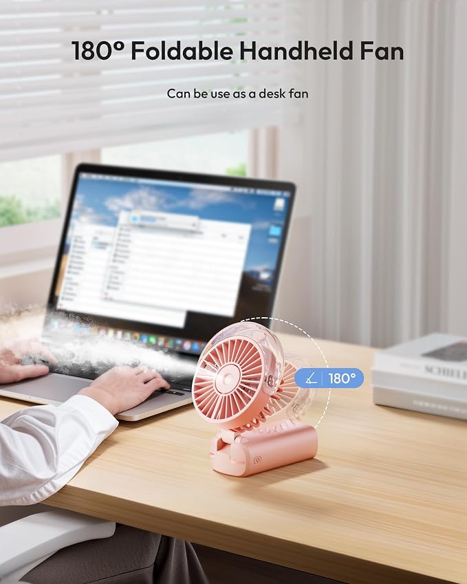 Gaiatop Portable Misting Fan, Rechargeable Handheld Fan with Water Spray | Water Mist Spray, Foldable Design, 3 Speeds, LED Display, USB Rechargeable Fan for Travel, Concerts and Outdoor Use