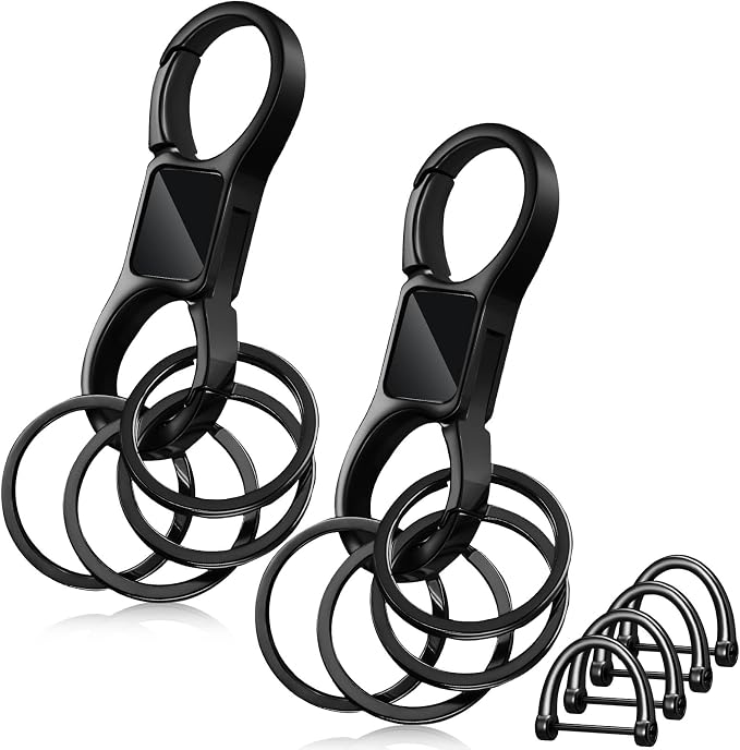 Yaocom 2 Pcs Keychain Quick Release Spring with 8 Stainless Key Rings and 4 D Rings Detachable Car Key Chain Spring Clip